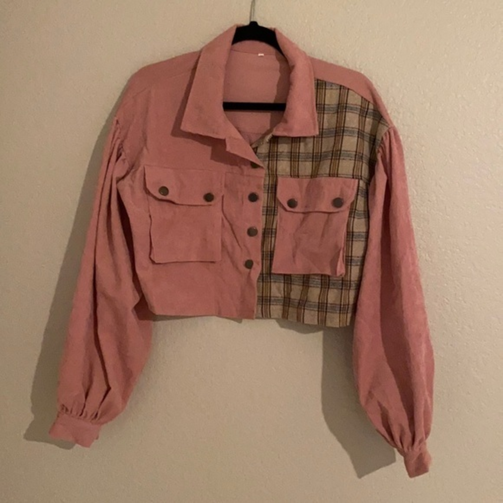 Pink and brown plaid‎ shortie jacket S